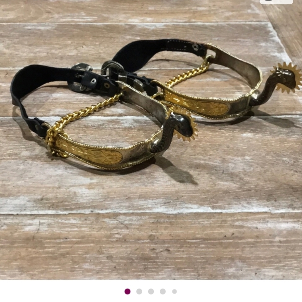 Vintage Ostrich Head Collectable Spurs. Gold Silver And Black
